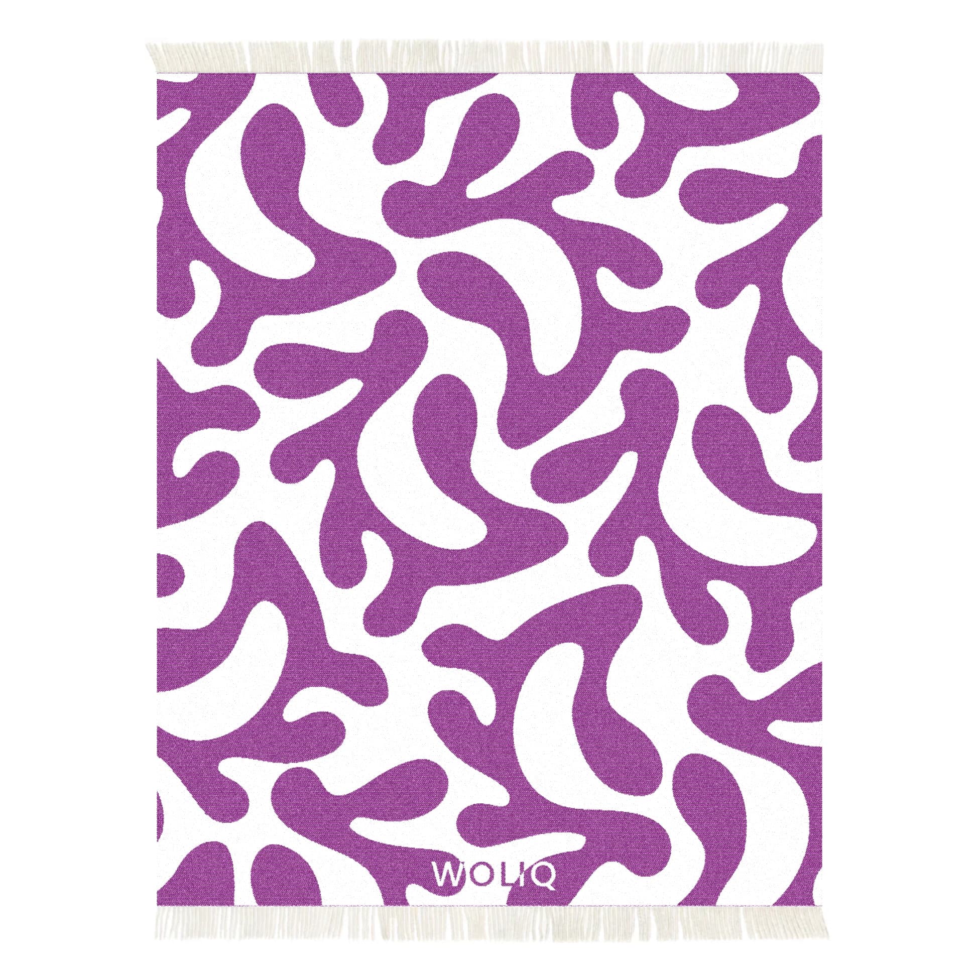 Violet and white curved flow wool blanket – WOLIQ Calm Swirl front view