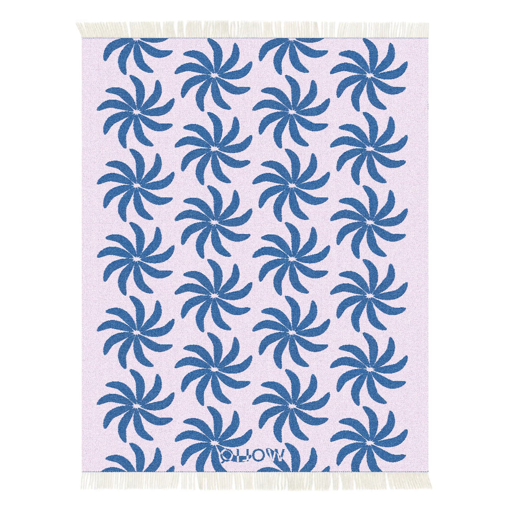 Blue and lilac wool blanket reverse – WOLIQ Coastal Bloom back view