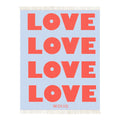 Red and light blue text pattern wool blanket – WOLIQ Endless Love front view