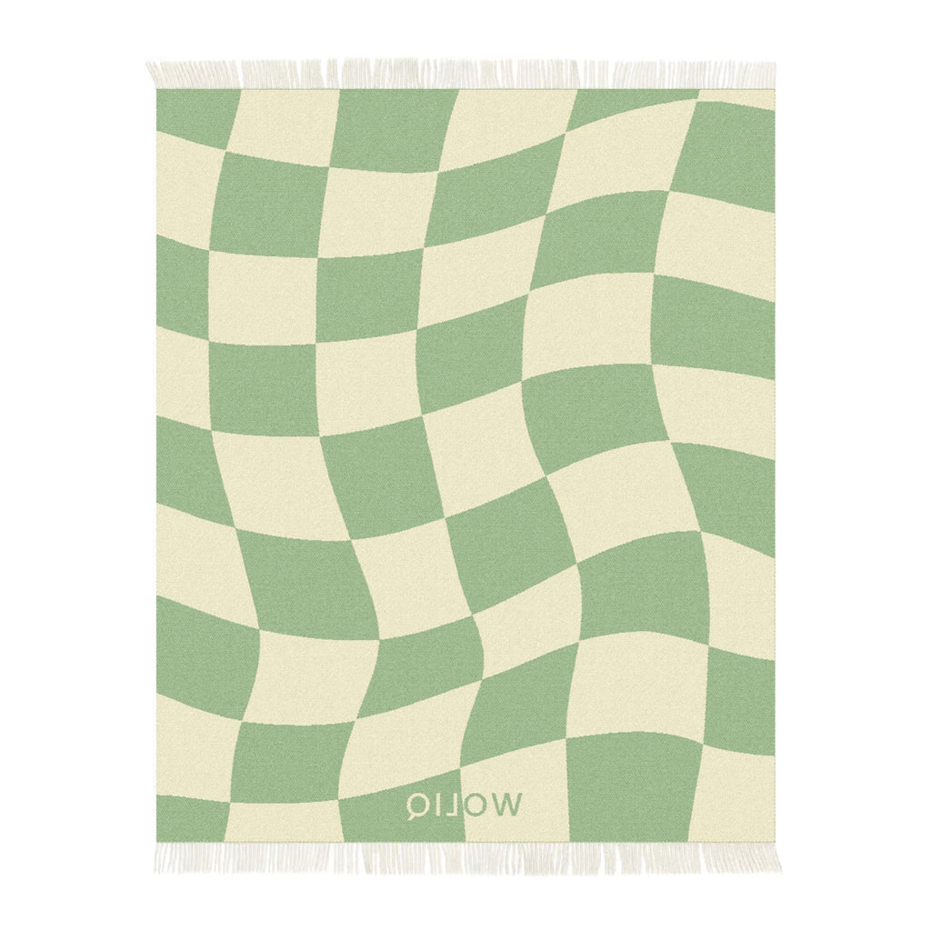 Green and beige wool blanket reverse – WOLIQ Gentle Shift back view