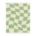 Green and beige cube illusion wool blanket – WOLIQ Gentle Shift front view