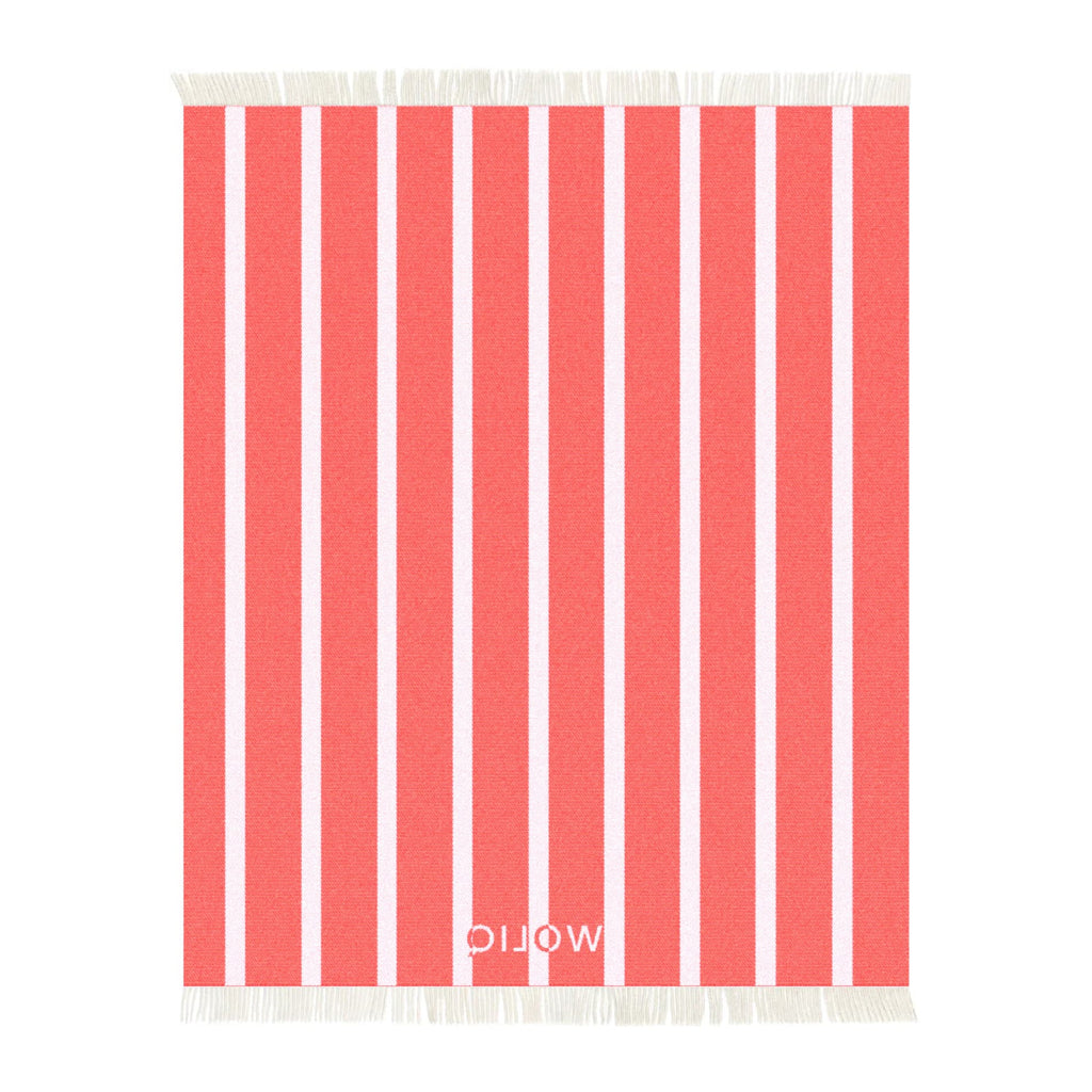 Pink and red wool blanket reverse – WOLIQ Hug Me back view