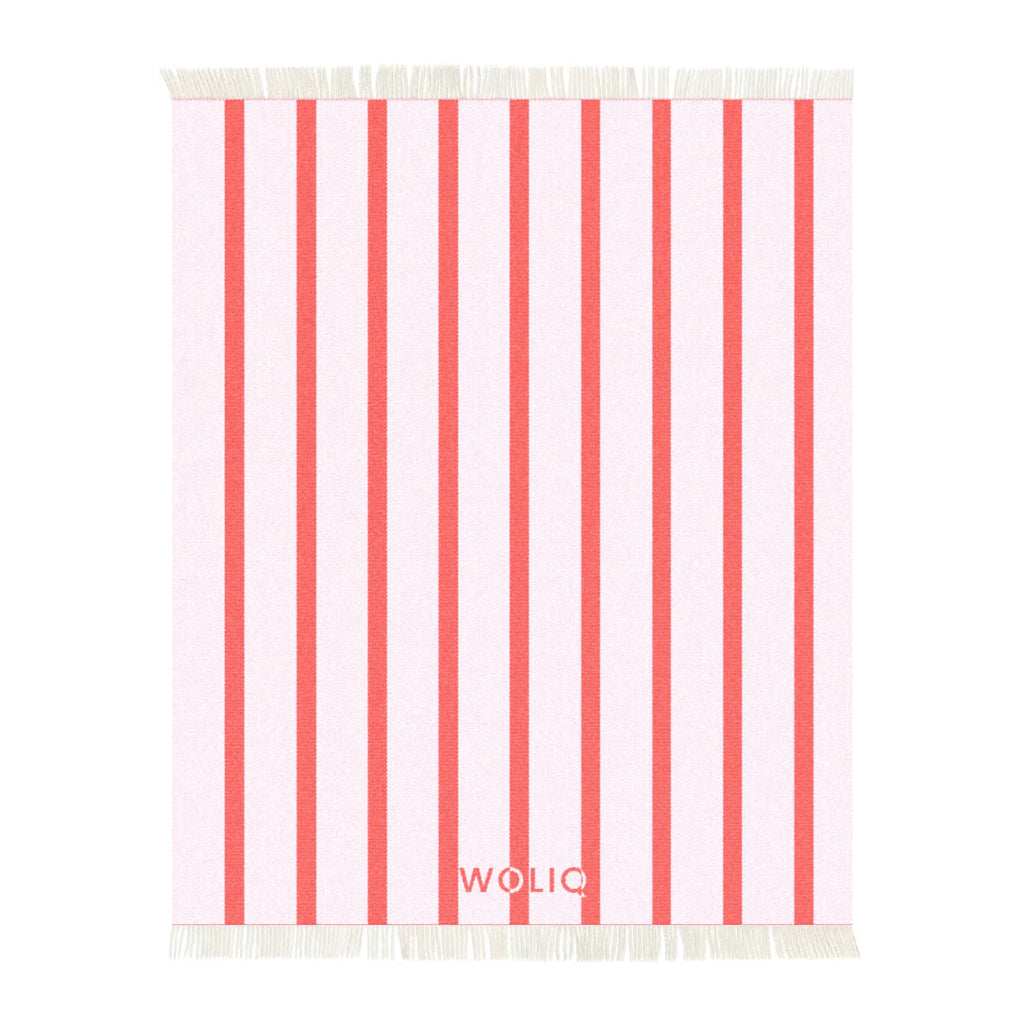 Pink and red striped wool blanket – WOLIQ Hug Me front view