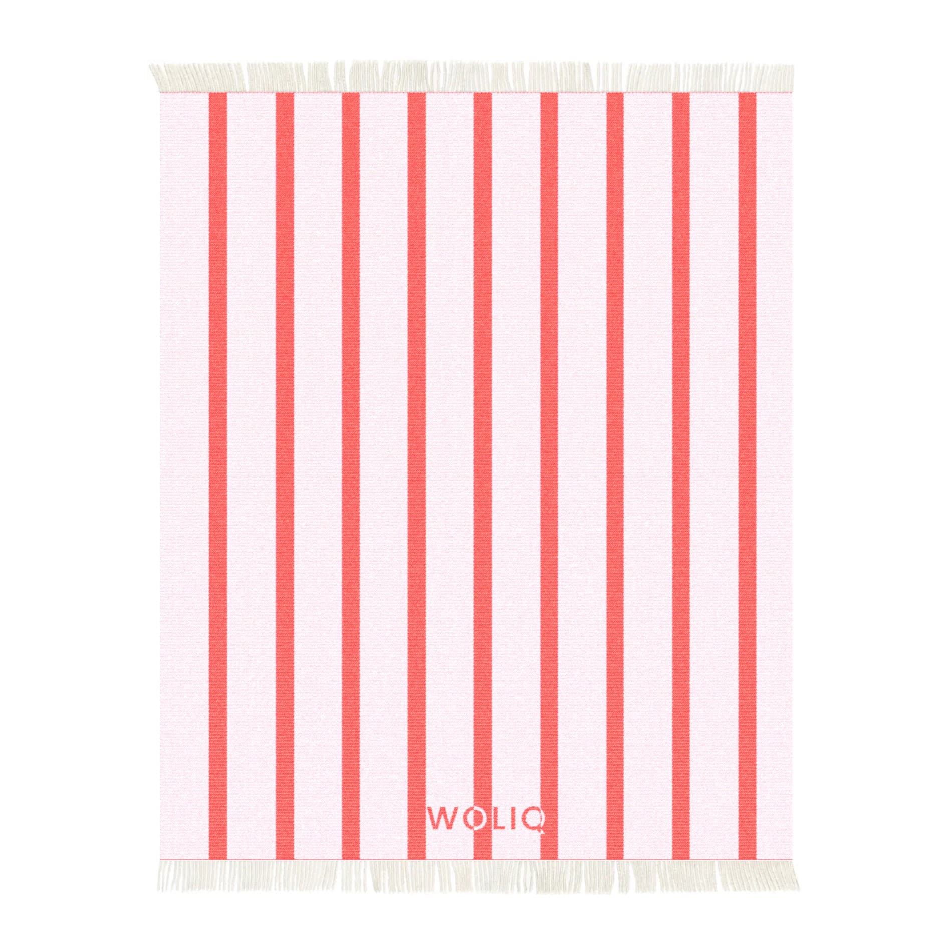 Pink and red striped wool blanket – WOLIQ Hug Me front view