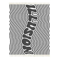 Black and white illusion text wool blanket – WOLIQ Illusion Wave front view