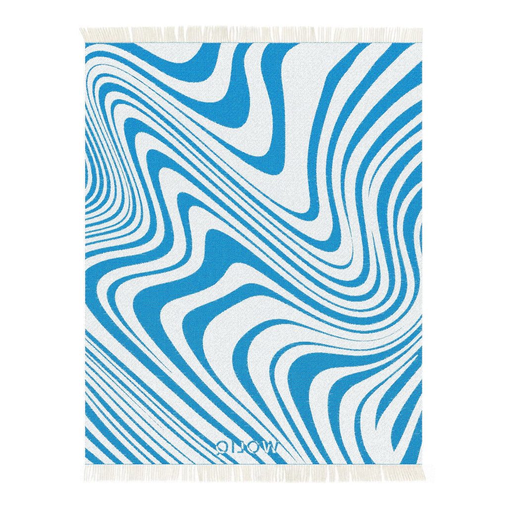 Blue and white wool blanket reverse – WOLIQ Ocean Rhythm back view