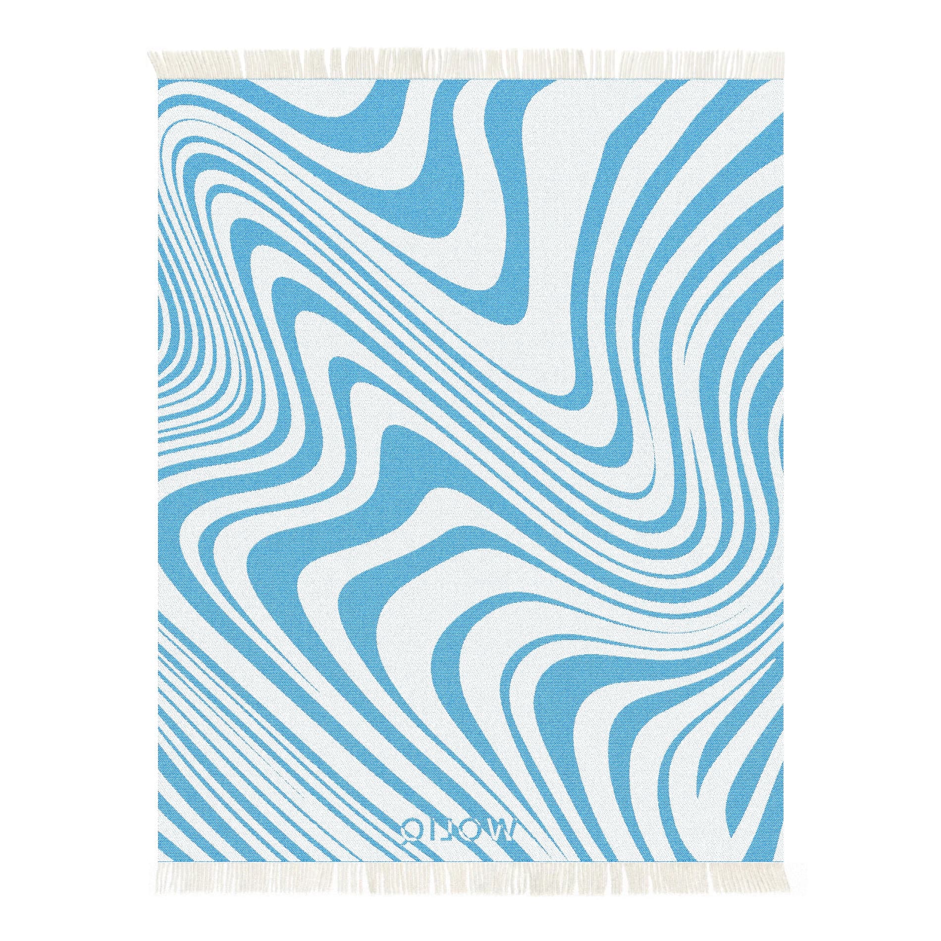 Blue and white wool blanket reverse – WOLIQ Ocean Rhythm back view