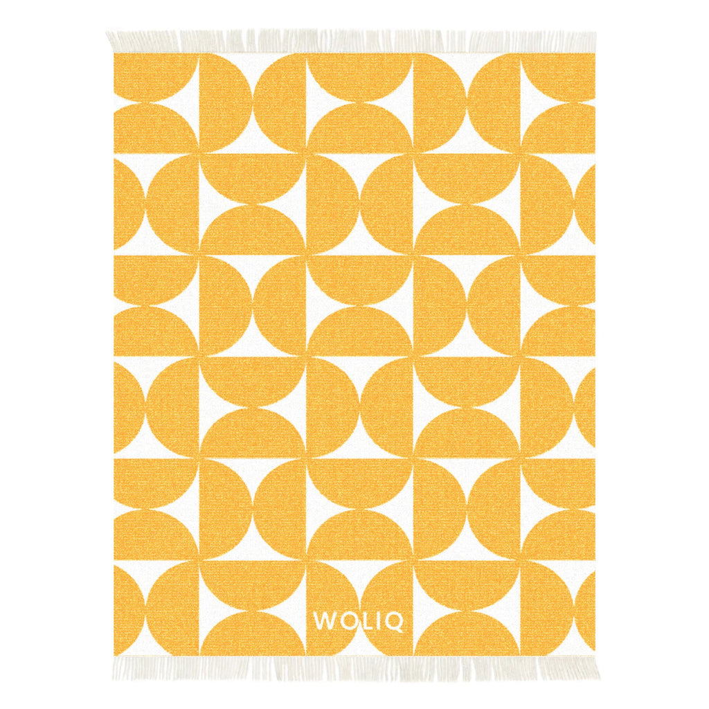 Yellow and white Bauhaus style wool blanket – WOLIQ Solar Bauhaus front view