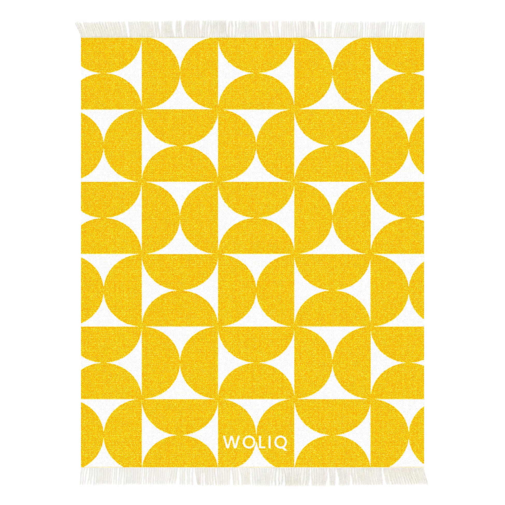 Yellow and white Bauhaus style wool blanket – WOLIQ Solar Bauhaus front view