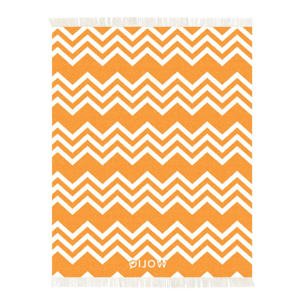 Orange and white wool blanket reverse – WOLIQ Warm Glow back view