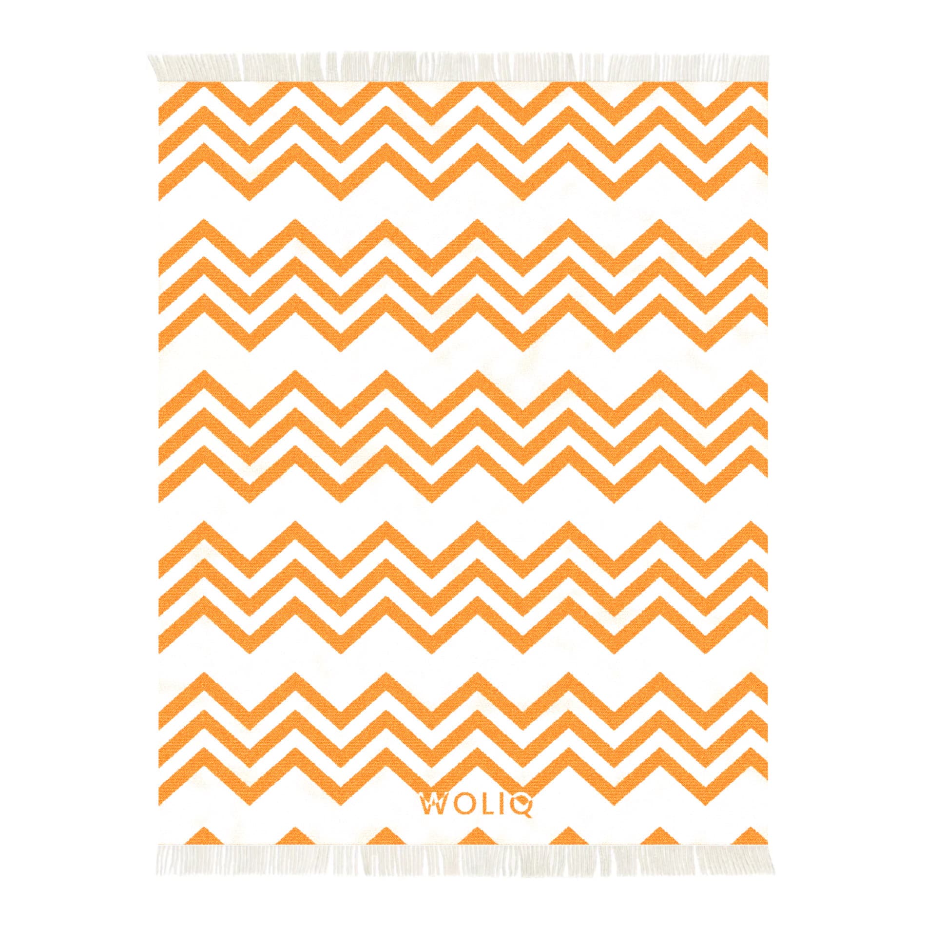 Orange and white zigzag wool blanket – WOLIQ Warm Glow front view